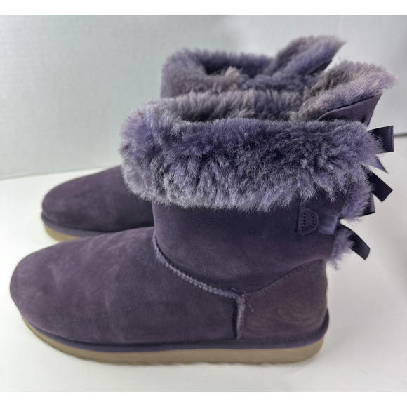 UGG Australia Bailey Bow Purple Suede Shearling Sheepskin Boots Size 10 *Flawed - Picture 6 of 13
